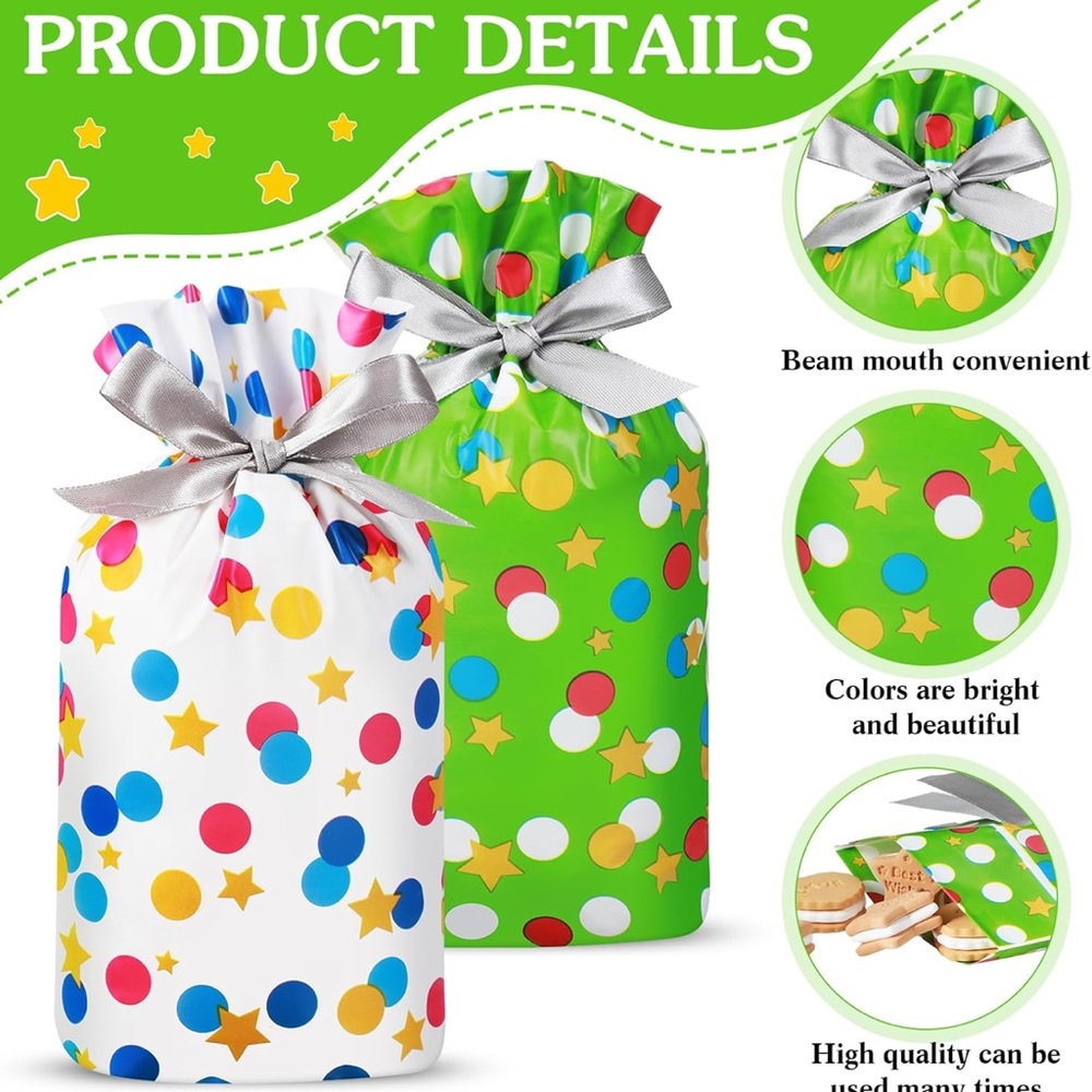 50 Colorful Polka Dot Party Favor Bags Plastic with Drawstring - Picture 3 of 3